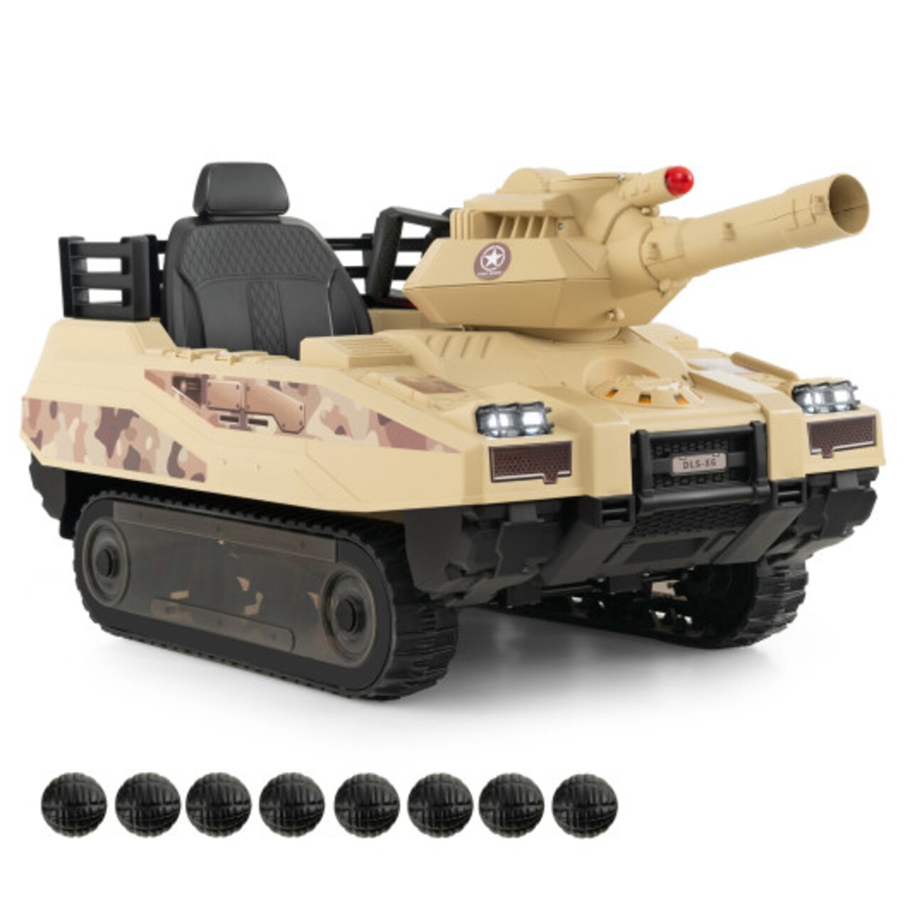 Green Plastic 12V Kids Ride On Tank with Rotating Turret Missiles